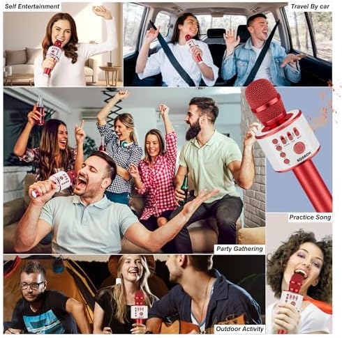 BONAOK Wireless Bluetooth Karaoke Microphone,3-in-1 Portable Handheld Mic Speaker Machine Birthday Home Party for PC or All Smartphone(Q37 Red)