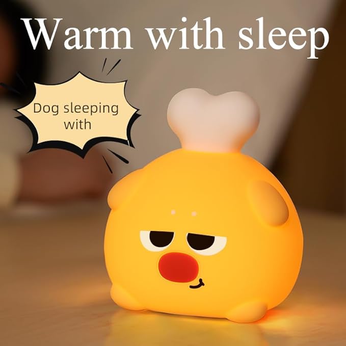 ATSUI Cute LED Night Light for Kids, Squishy Dog Design, 3 Level Dimmable, Food Grade Silicone Construction