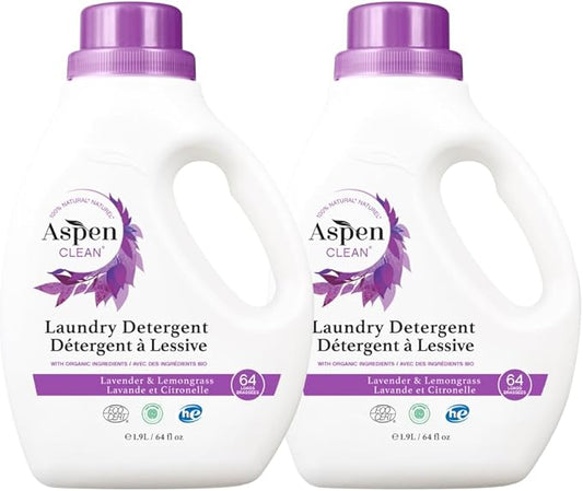 AspenClean Natural Laundry Detergent Lavender & Lemongrass - 100% Natural, Organic, HE Liquid Laundry Detergent - Vegan, Cruelty-Free, Biodegradable - Safe for Babies, Pets & Kids - EWG Certified (2