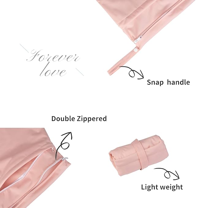 ALVABABY 3pcs Baby Cloth Diaper Wet/Dry Bags|Waterproof Reusable with Two Pockets|Travel, Beach, Pool, Daycare, Soiled Baby Items,Yoga,Gym Bag for Swimsuits or Wet Clothes (3 pcs in SML, Pink) 3L-B19