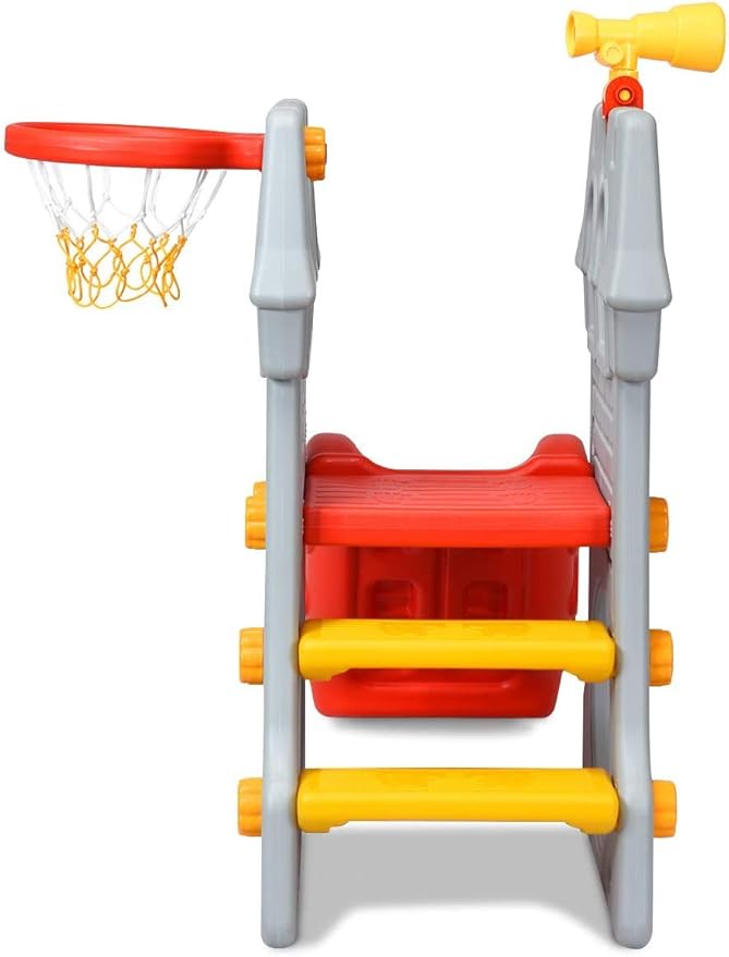 GLACER Toddler Slide, 5 in 1 Kids Climber Slide Playset w/Basketball Hoop, Telescope, Crawl Through Space, Easy Climb Stairs, Freestanding Slide Toddler Playground for Indoor and Outdoor