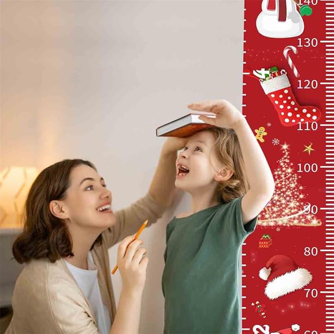 Christmas Decorations, Growth Chart for Wall, Height Chart for Kids, Xmas Nursery Decor, Hanging Ruler Wall Decor, Baby Room Decor, Christmas Gifts for Boys Girls - 76.7 x 7.9 inch with Beige Wood