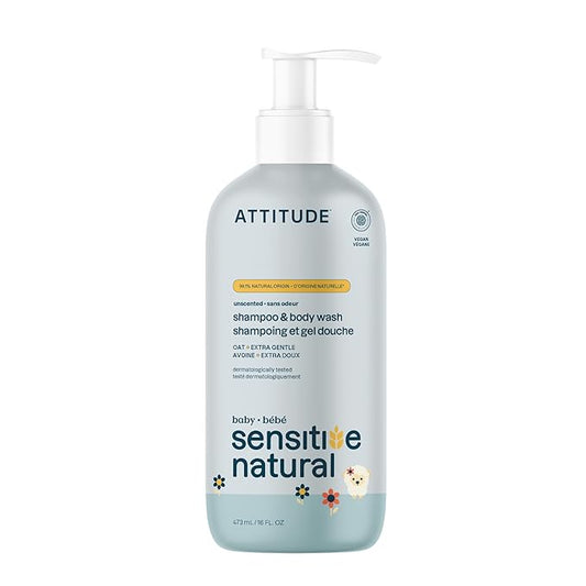 ATTITUDE 2-in-1 Shampoo and Body Wash for Baby, EWG Verified, Plant- and Mineral-Based Ingredients, Vegan and Cruelty-Free Products for Sensitive Skin, Unscented, 16 Fl Oz