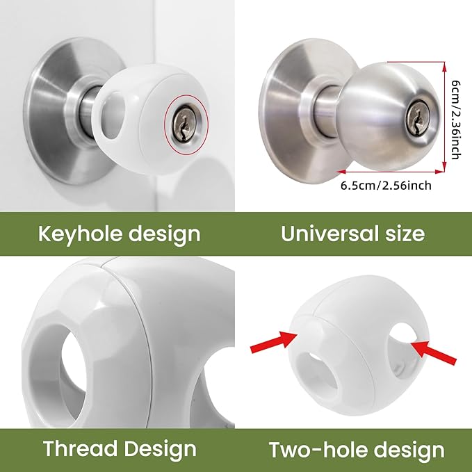 Child Safety Door Knob Covers 6 Pack Reusable Baby Proof Door Knob Locks Baby Proof Door Handle Protector for Kids Universal Fit Easy Grip Lockable Design No Tools Needed
