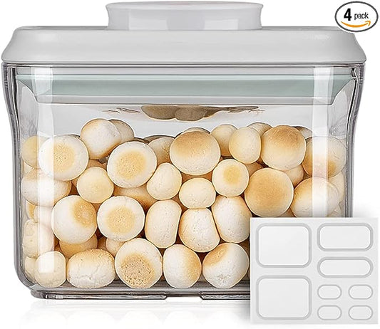 Ankou Airtight Food Storage Container - 0.32 QT (380ml Small Pop Up Food Containers With Lids, Bpa Free Stackable Container for Sugar Tea Candy- 8 Labels - Clear