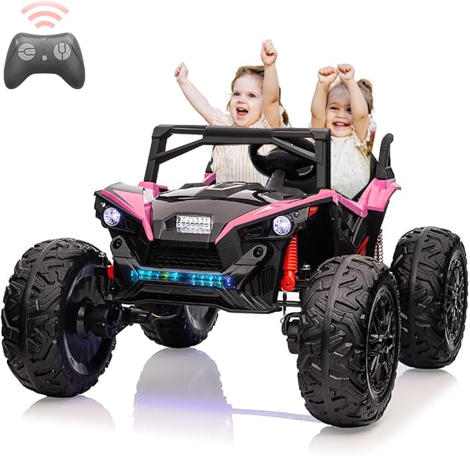 2 Seaters 24V Ride on UTV with Remote Control,10AH Battery, 400W Powerful Motors with 17" EVA Wheels, 20.5β Seat Width Electric Ride Toy with Metal Suspension,LED Lights,Music,Horn (Rose)