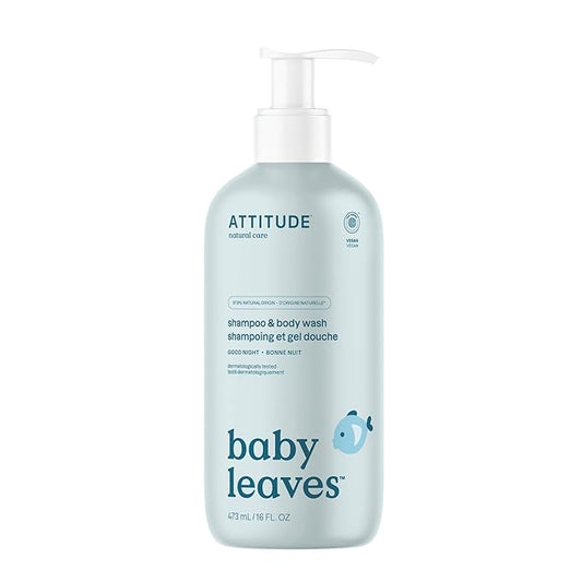 ATTITUDE 2-in-1 Shampoo and Body Wash for Baby, EWG Verified, Dermatologically Tested, Vegan, Good Night, 16 Fl Oz