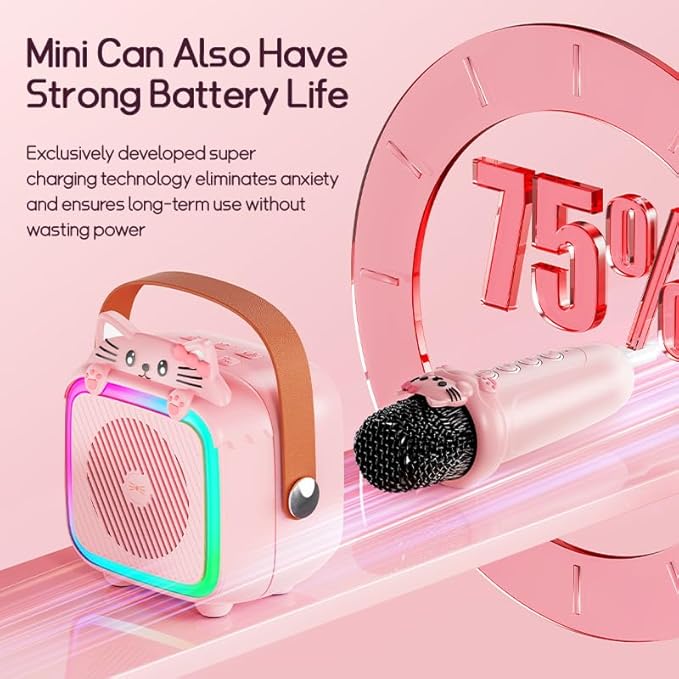 Karaoke Machine with 2 Wireless Microphones for Kids Adults,Portable Bluetooth Speaker Girls Toddlers Toy Gift for Aged 3-12 Year Birthday Parties Christmas Party - Pink
