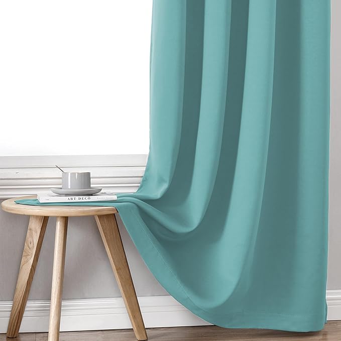 ChrisDowa 100% Blackout Curtains 84 inch Long for Bedroom with Black Liner, 2 Thick Layers Total Blackout Thermal Insulated Grommet Window Curtains 2 Panels Set (Aqua, 42 x 84 Inch)