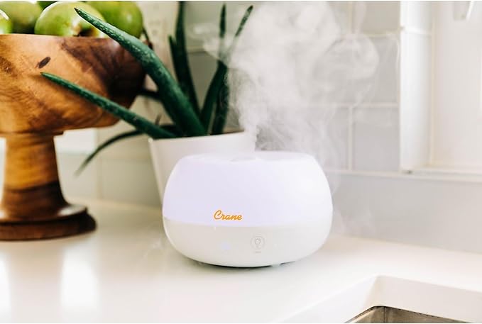 Crane Portable Ultrasonic Travel Humidifier and Diffuser, 0.2 Gallon Cool Mist, Optional Essential Oil Diffuser, No Filter Needed, White