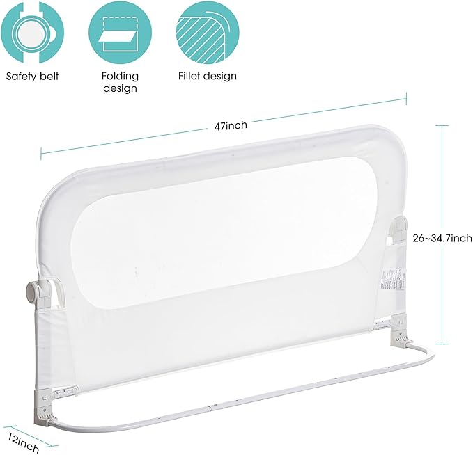 Baby Bed Rail Guard for Toddlers -46" Toddler Bed Rails for Twin, Full, Queen, King Bunk Size Bed Swing Down Bedrail Extral Tall Child Safety Side Railing Guards for Kids