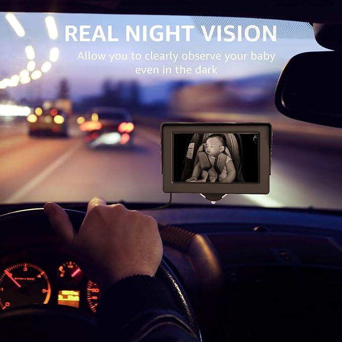 GROWNSY Baby Car Camera, HD Display Baby Car Mirror with Night Vision Feature, 4.3 inch Baby Car Camera with Monitor Wide Clear View, Backseat Camera Rear Facing to Observe Babyโs Every Move