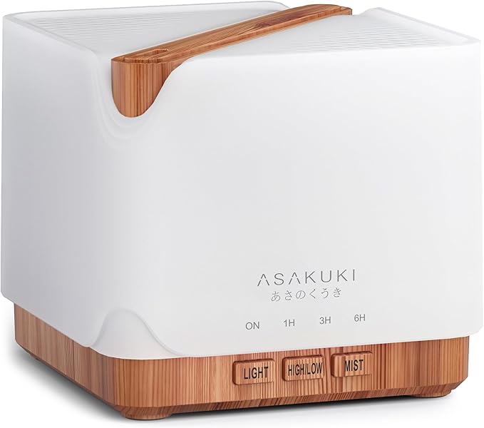 ASAKUKI 700 ml Premium Essential Oil Diffuser, 5 in 1 Ultrasonic Aromatherapy Fragrant Oil Vaporizer Humidifier, Timer and Auto-Off Safety Switch, 7 LED Light Colors