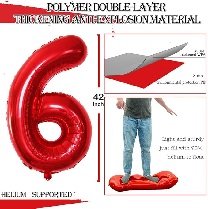 GOER Number 60 Balloons for 60th Birthday Party Decorations,42 Inch Jumbo Foil Helium Balloons for 60th Anniversary (Red)