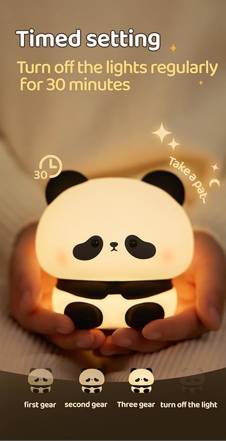ATSUI Cute Panda Night Light, LED Squishy Novelty Animal Night Lamp, Food Grade Silicone, 3 Level Dimmable Rechargeable Nursery Nightlight for Breastfeeding Toddler Baby Kids, Cute Gifts for Kids
