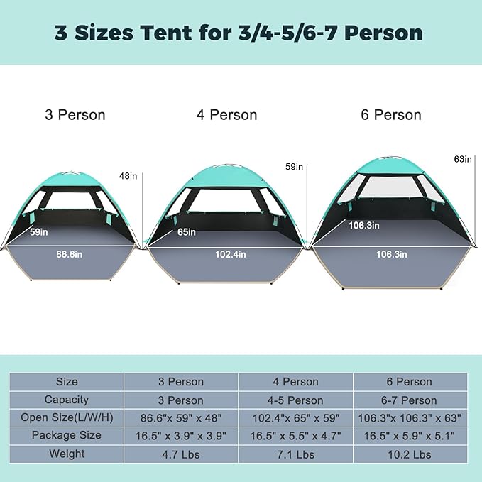Gorich Beach Tent Sun Shelter for 3/4-5/6-7/8-10 Person with UPF 50+ UV Protection, Lightweight & Easy Setup Beach Shade Canopy, Portable Beach Shade Tent Beach Cabana
