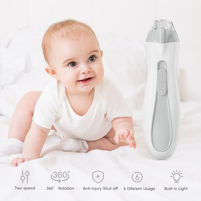 Baby Nail Trimmer Electric, 15 in 1 Baby Nail Clippers for Gentle Nail Care, Rechargeable Baby Nail File Electric with Light &15 Grinding Pads for Infant Toddler, Grey