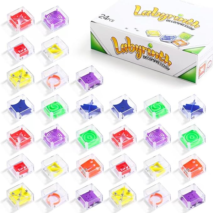 24 Pcs Balance IQ Maze Game,Mini Maze Cube Puzzle Box 3D Brain Maze Toy Puzzles Party Favor Games, Ideal Prizes Gifts for Kids and Adults