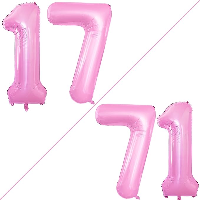 GOER Number 17 Balloons for 17th Birthday Sweet 17 Party Decorations,42 Inch Jumbo Foil Helium 71 Balloons for 71st Birthday Party Decoration (Light Pink)