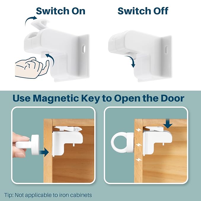 Inaya Magnetic Cabinet Locks Baby Proofing, 12 Locks & 2 Keys, Child Proof Magnet Locks for Cabinet Drawers with Invisible Design, 3M Adhesive for Easy Installation - No Drill & Tools Needed