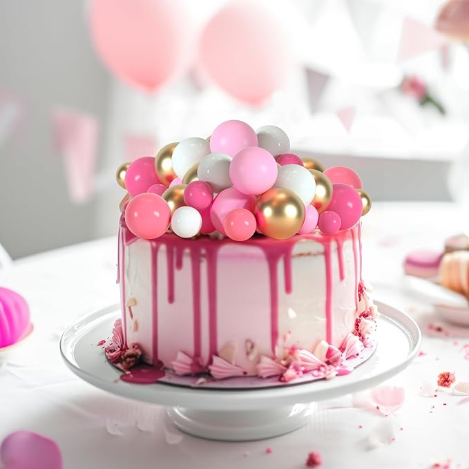 75 Pieces Cake Balls Topper Decorations Foam Cupcake Topper Mini Balloon Balls Cake Picks for Deco Birthday Party Wedding(Pink White Gold Series)