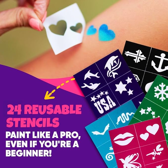 Blue Squid Face Paint Kit & Body Crayon Sticks Bundle - 18-color Face Painting Kit for Kids & 18 XL Crayons & Markers for Skin with 18x Stencils, Brushes, and Design Book, Ideal for Toddlers & Parties