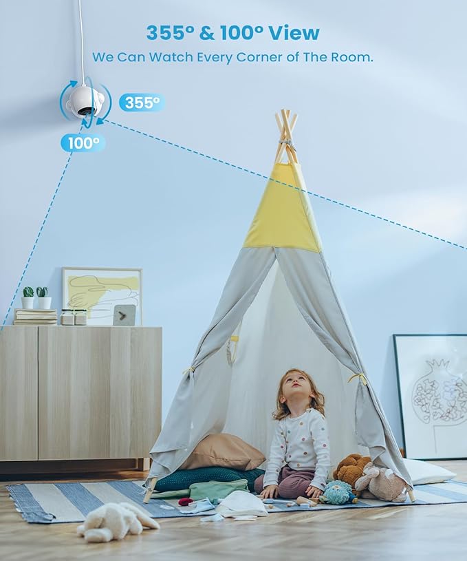 ieGeek 5.5โโ Split-Screen Baby Monitor,2.5K UHD Baby Monitor with 2 Cameras and Audio,Night Light,Prone Sleeping&Cry Detection,Two-Way Talk,Night Vision,2.4G&5Ghz WiFi App Control,4000mAh Battery
