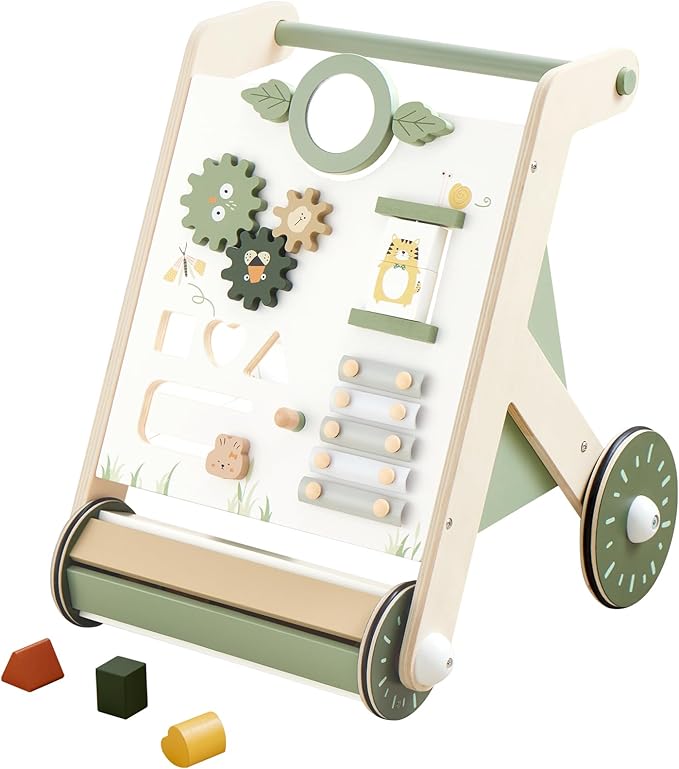Beright Wooden Baby Walker with Roller Upgraded, Push and Pull Learning Activity Walker, Multi-Functional Kidsâ Activity Toys, Develops Motor Skills & Stimulates Creativity, Green