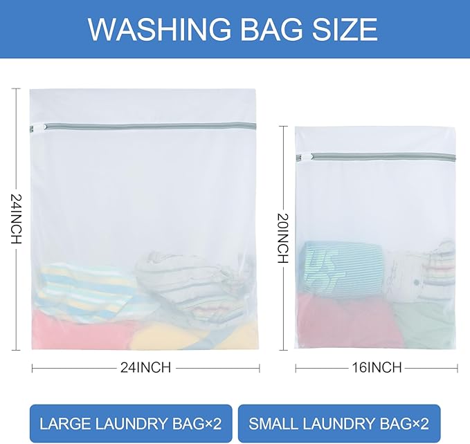 4Pcs Mesh Laundry Bags for Delicates( 2L,2XL ),Laundry Bags Mesh Wash Bags,Laundry Bag For Washing Machines,For clothes, pants, skirts, outerwear, anti knot