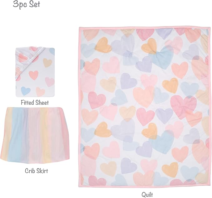 Bedtime Originals Rainbow Hearts Pink/Purple 3-Piece Baby Crib Bedding Set
