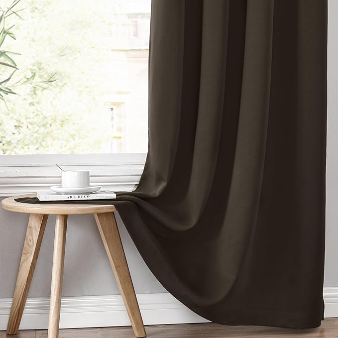 ChrisDowa 100% Blackout Curtains 84 inch Long for Bedroom with Black Liner, 2 Thick Layers Total Blackout Thermal Insulated Grommet Window Curtains 2 Panels Set (Brown, 38 x 84 Inch)
