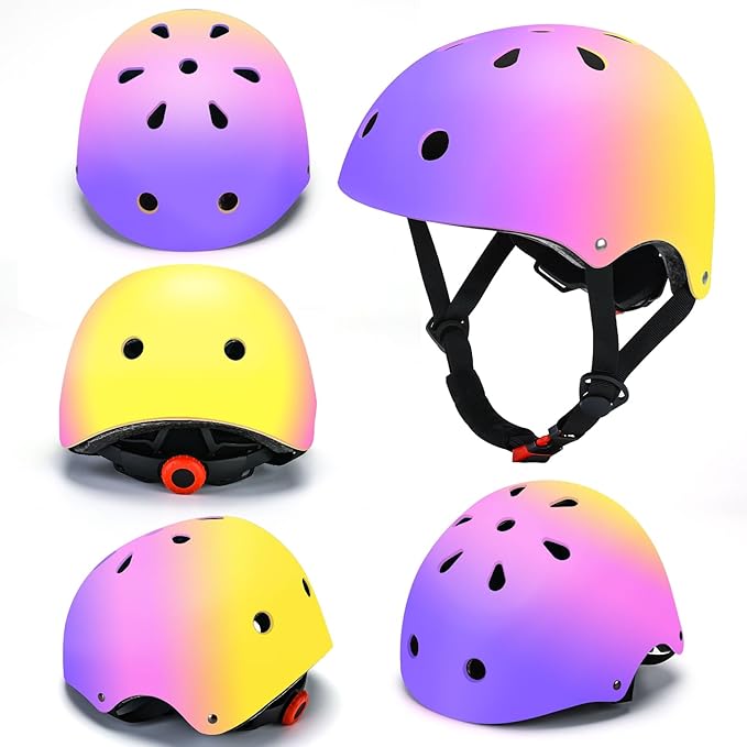 Color Gradient Adjustable Kids Bike Helmet Toddler Skateboard Helmets Boys Girls Child Ventilation Helmet for Multi-Sports Skating Cycling Scooter Balance