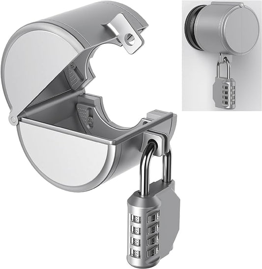 AST Door Knob Lockout Device with Passcode Padlock, Childproof Door Knob Cover, Lock Out to Smart Doorknob. Safety Cover for Faucet, Valve, Spigot. Prevent Access to Keyhole, Matte Silver