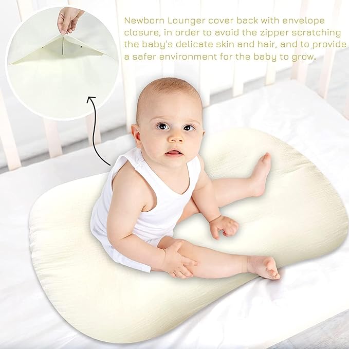 Hooyax Muslin Baby Lounger Cover, 100% Cotton Durable Newborn Lounger Cover, Soft and Breathable Infant Lounger Cover for Boys Girls, Covers Only (Yellow)