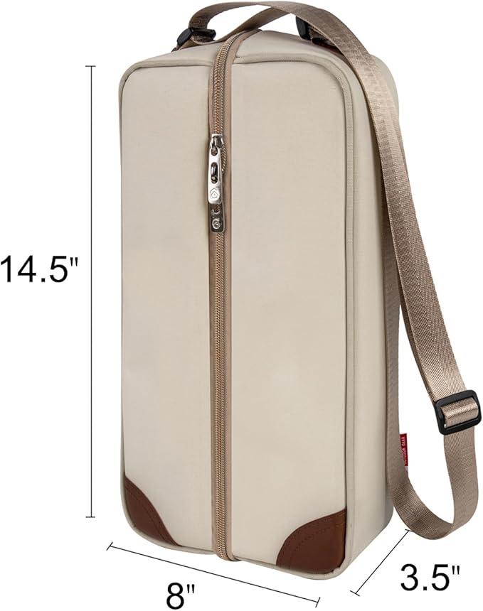 ALLCAMP Wine Tote Bag with Cooler Compartment,Picnic Set Carrying Two Sets of Tableware(Cream-Colored)