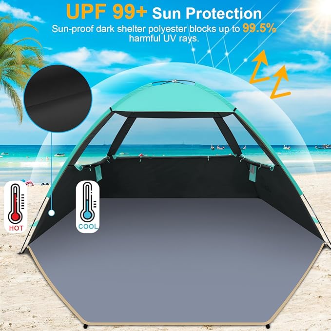 Gorich Beach Tent Sun Shelter for 3/4-5/6-7/8-10 Person with UPF 50+ UV Protection, Lightweight & Easy Setup Beach Shade Canopy, Portable Beach Shade Tent Beach Cabana