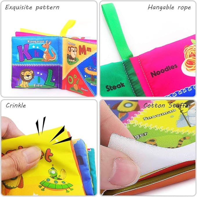 8PCS Baby Bath Books Set with Crinkle Sound, Soft Sensory Early Learning Toys for Newborns & Infants, Washable Teething Educational Activity Toy 