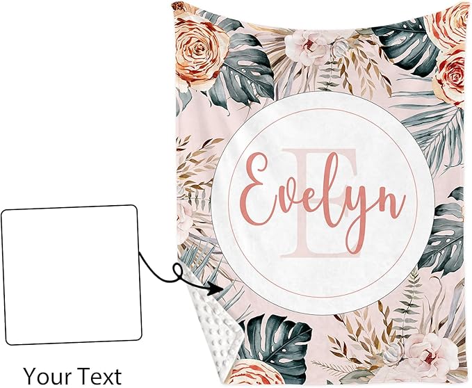 Custom Name Crib Bedding Set - Bohemian Flowers Design, Personalized Baby Nursery Bedding 3-Piece Set– Soft Blanket, Fitted Sheet, Changing Pad Cover – for Newborns Girls Nursery Gifts