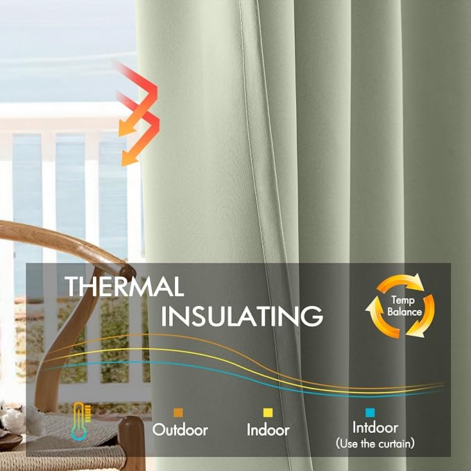 ANRODUO 96 Inch Long Blackout Curtains Sage Green Thermal Insulated Room Darkening Drapes with Hooks, Rings, Clips for Living Room Bedroom 2 Panels Set