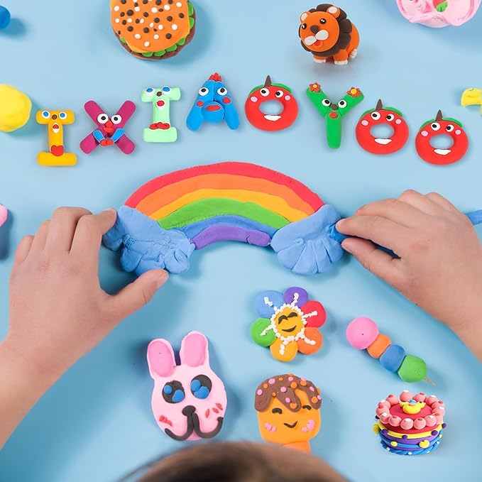 Air Dry Clay 104 Colors, Modeling Clay for Kids, DIY Model Magic Clay, Soft and Non-Sticky, Colorful Clay Starter kit with Accessories and Tools, Great Arts & Crafts Gift for Girls Boys Kids.