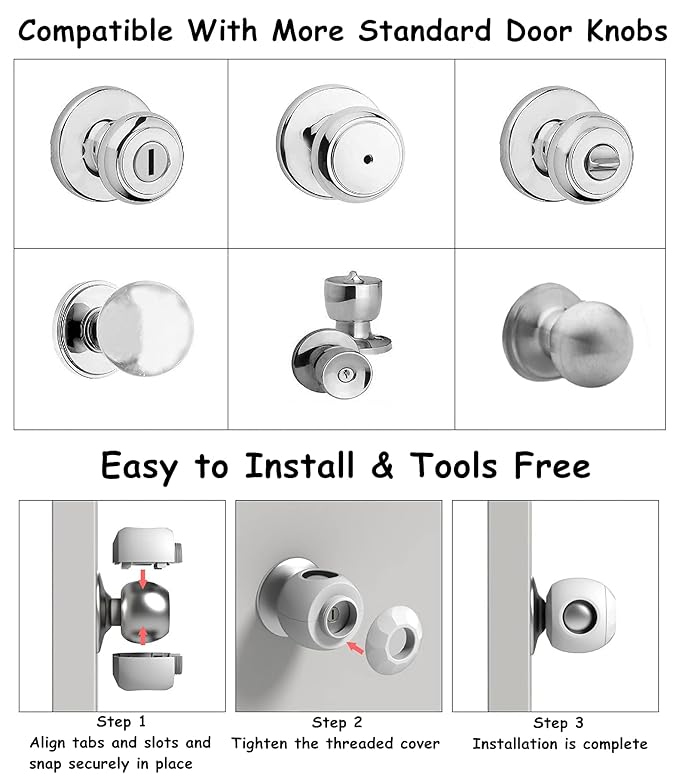 Baby Safety Door Knob Covers 4 Pack Baby Safety Door Handle Protector Child Proof Door Knobs Door Safety for Kids Universal Fit Easy Grip Lockable Design One Hand Operation for Parents No Tools Needed