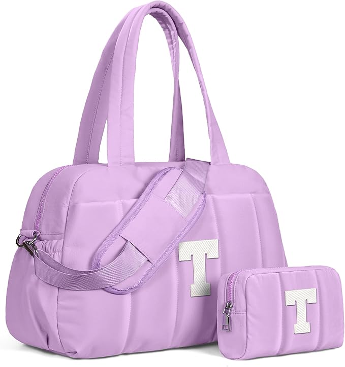 Initial Duffle Bag, Carry On Bags for Women,Gifts for Women 20s-Overnight Bag with Wet Pocket,Lightweight Travel Bags Personalized Gym Tote with Makeup Pouch