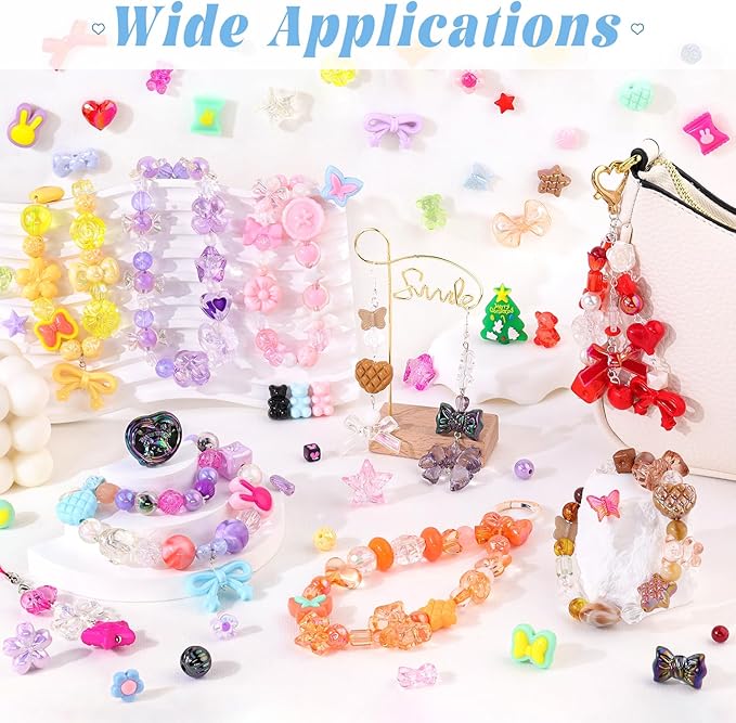 Assorted 170-230PCS Brown Acrylic Beads for Bracelet Making, Flower Bow Butterfly Candy GummyBear Aesthetic Bracelet Charms,Cute Beads for Jewelry Making DIY Necklace Keychain Phone Charm