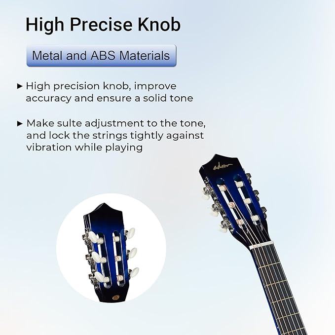 ADM Beginner Acoustic Classical Guitar 38 Inch Nylon Strings Wooden Guitar Bundle Kit for Kid Boy Girl Student Youth Guitarra Online Lessons with Gig Bag, Strap, Tuner, Strings, Blue