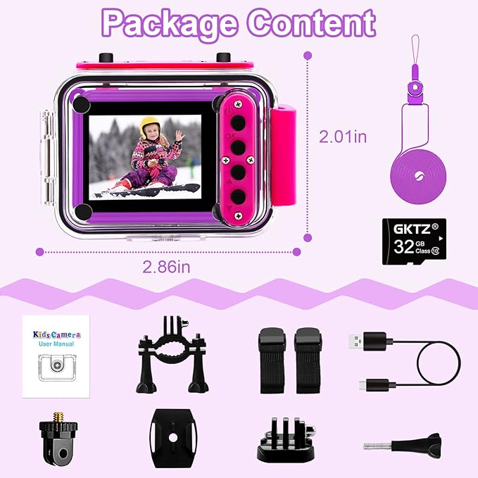 GKTZ Kids Camera - Waterproof Underwater Camera for Kids, Christmas Birthday Gifts for Girls Age 3-12, 1080P HD Children Digital Action Camera, Pool Toys for Kids Age 4-12