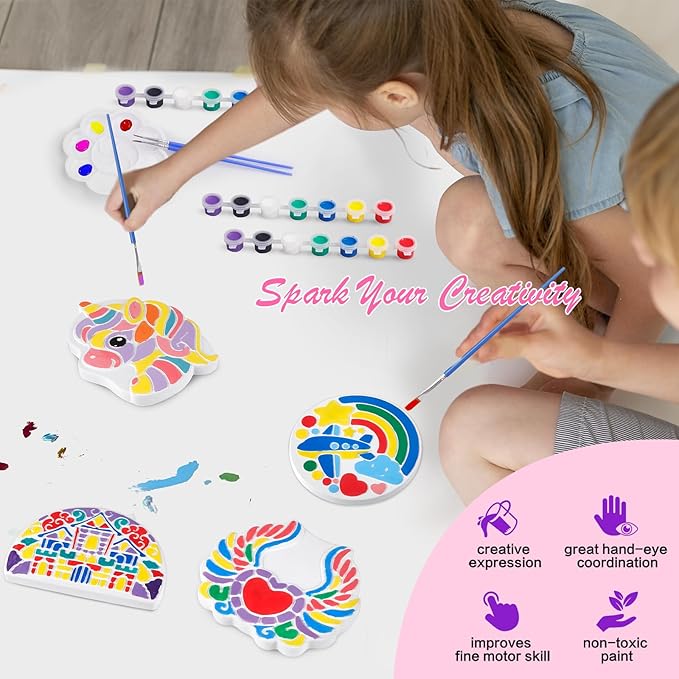 IFLOVE Paint Your Own Stepping Stones for Kids Craft Kits,Arts and Crafts for Kids Ages 4-8,5 Pack Painting Crafts for Girls Ages 8-12,Outdoor Toys Art Supplies Toddler Birthday Gift (Unicorn)