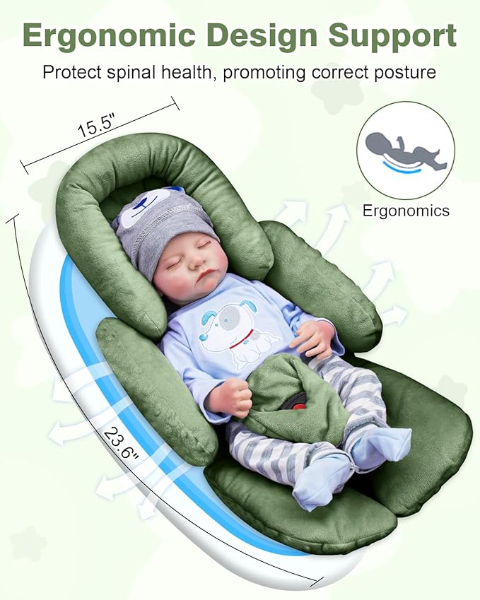 Infant Car Seat Head Support with Extra Shoulder Covers Set, Thickened Carseat Cushion for Baby, Breathable Newborn Carseat Insert for Stroller Swing
