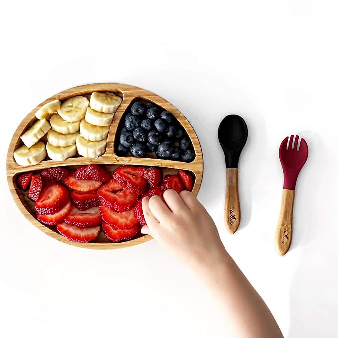 Avanchy Baby Fork Set, Bamboo and Silicone Spork Utensils, Toddler Baby Led Weaning Silverware Cutlery Flatware, Kids First Self Feeding