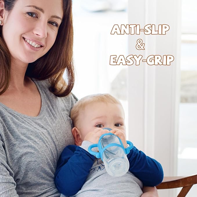 Bottle Handles for Dr. Brown's Narrow Baby, Wide-Neck, Removable Easy-Grip Transitional Sippy Cup Handles, 100% Silicone-BPA-Free Material, 4m+ (White, Green, Blue)