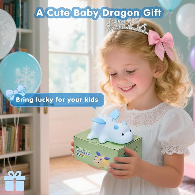 Cute Baby Dragon Kids Night Light for Kids,Cute Soft Silicone Lamp 3 Level Dimmable Changing Rechargeable Breastfeeding Nursery Portable Kawaii Lamps,Bedside Lamp for Baby and Toddler,Boy Girls(Blue)